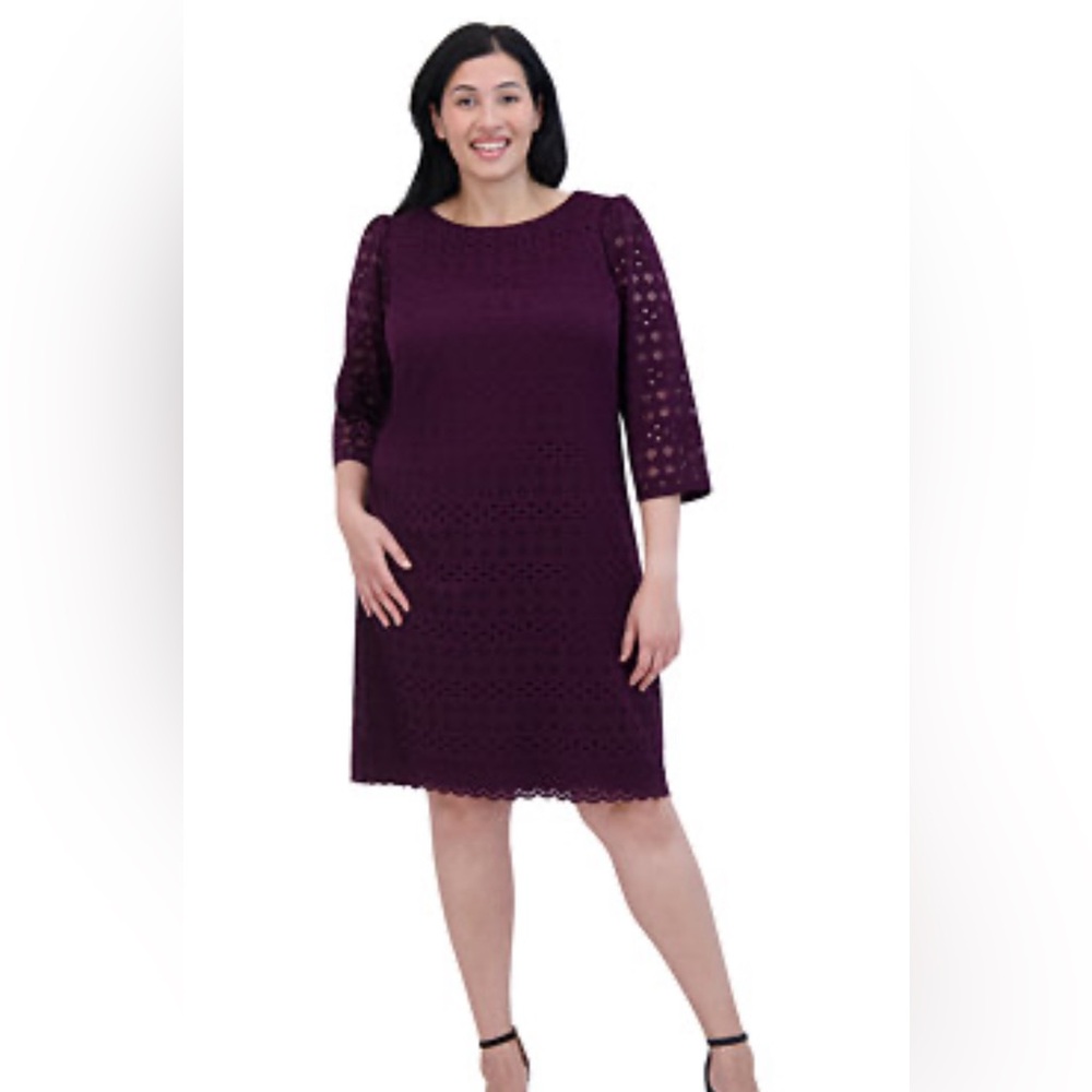 Jessica Howard Plus Lace 3/4 Sleeve Dress - Plum Size 22W New
